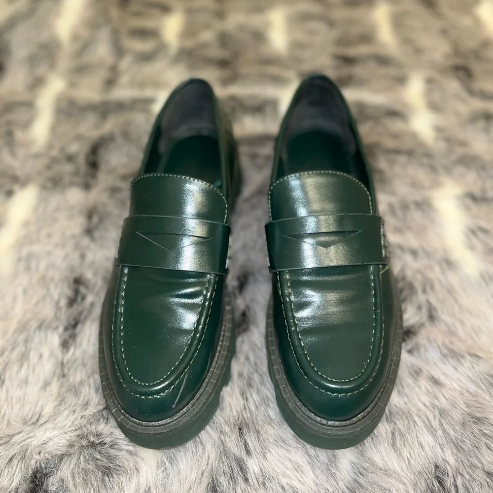 ZARA loafers shoes platform dark green in size 37